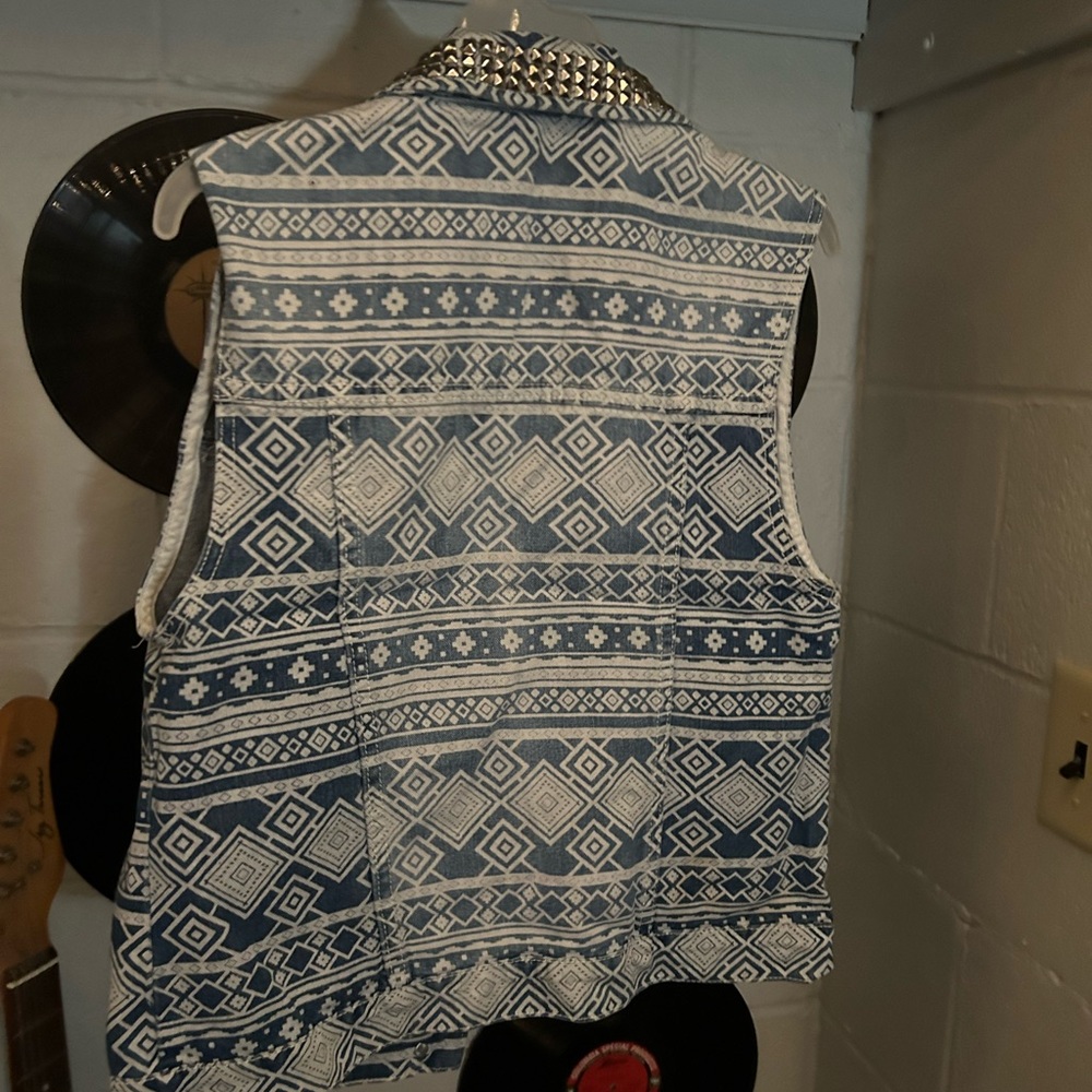 patterened jean vest